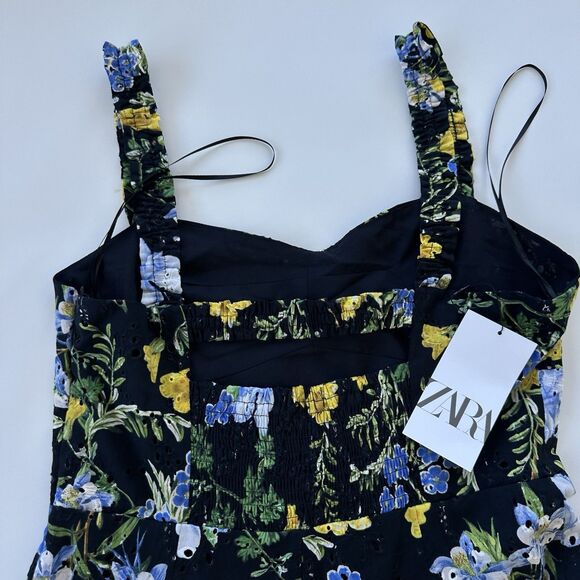 ZARA NWT WOMAN SS24 BLACK/YELLOW FLORAL PRINT MIDI DRESS Large $80 Ref 2157 052 - Picture 15 of 15